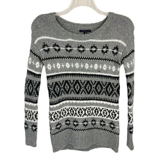 American Eagle Outfitters Gray Fair Isle Stretch Knit Wool Blend Women's XXS - Picture 1 of 6